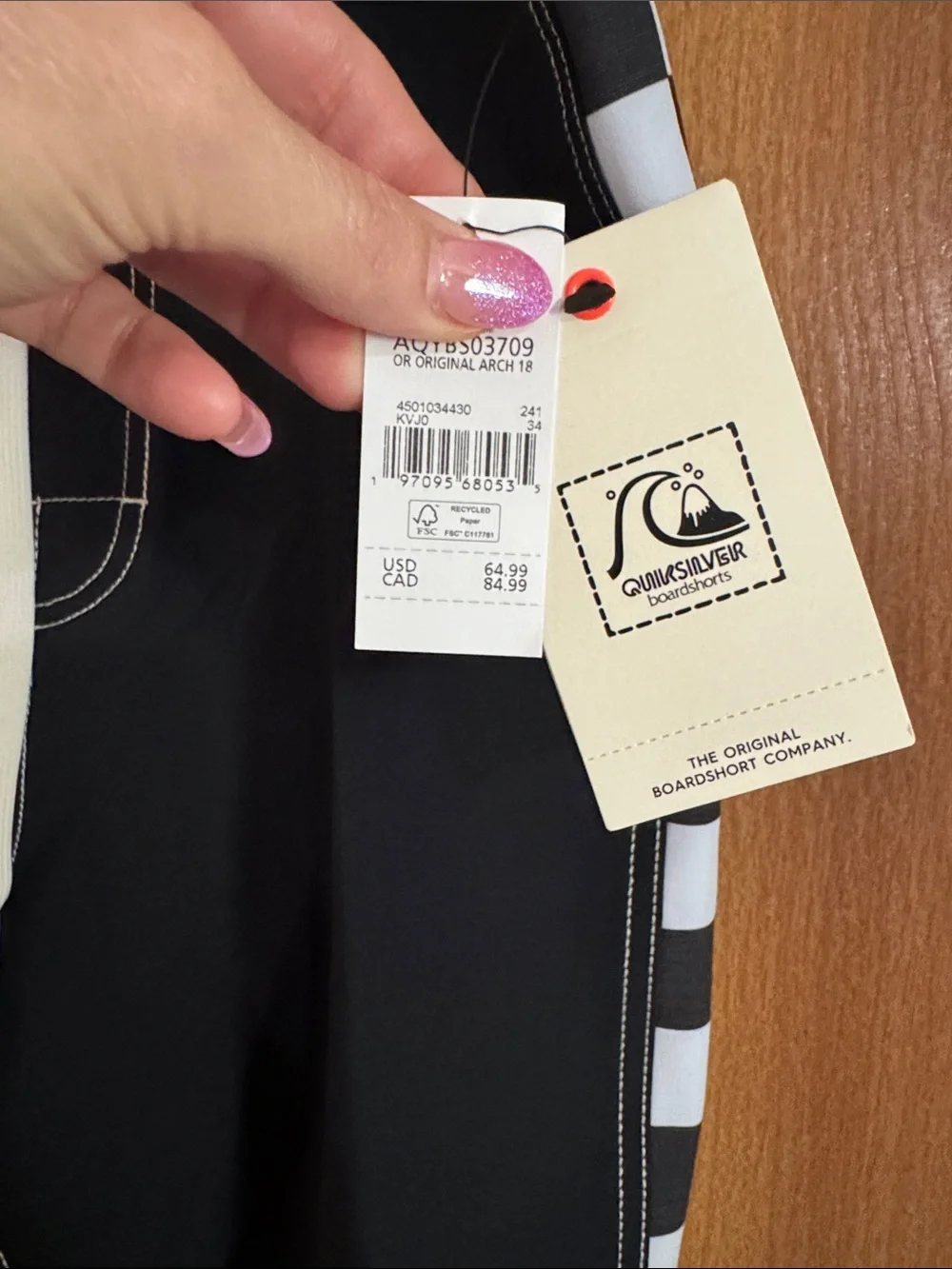 Quiksilver Black Boardshorts with White Checkerboard Side Panels